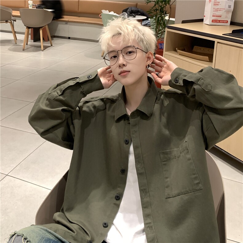 抖音供货2024春装新款复古水洗棉布长袖衬衫外套A158-cs01-P38,男装衬衫,电商A158-1