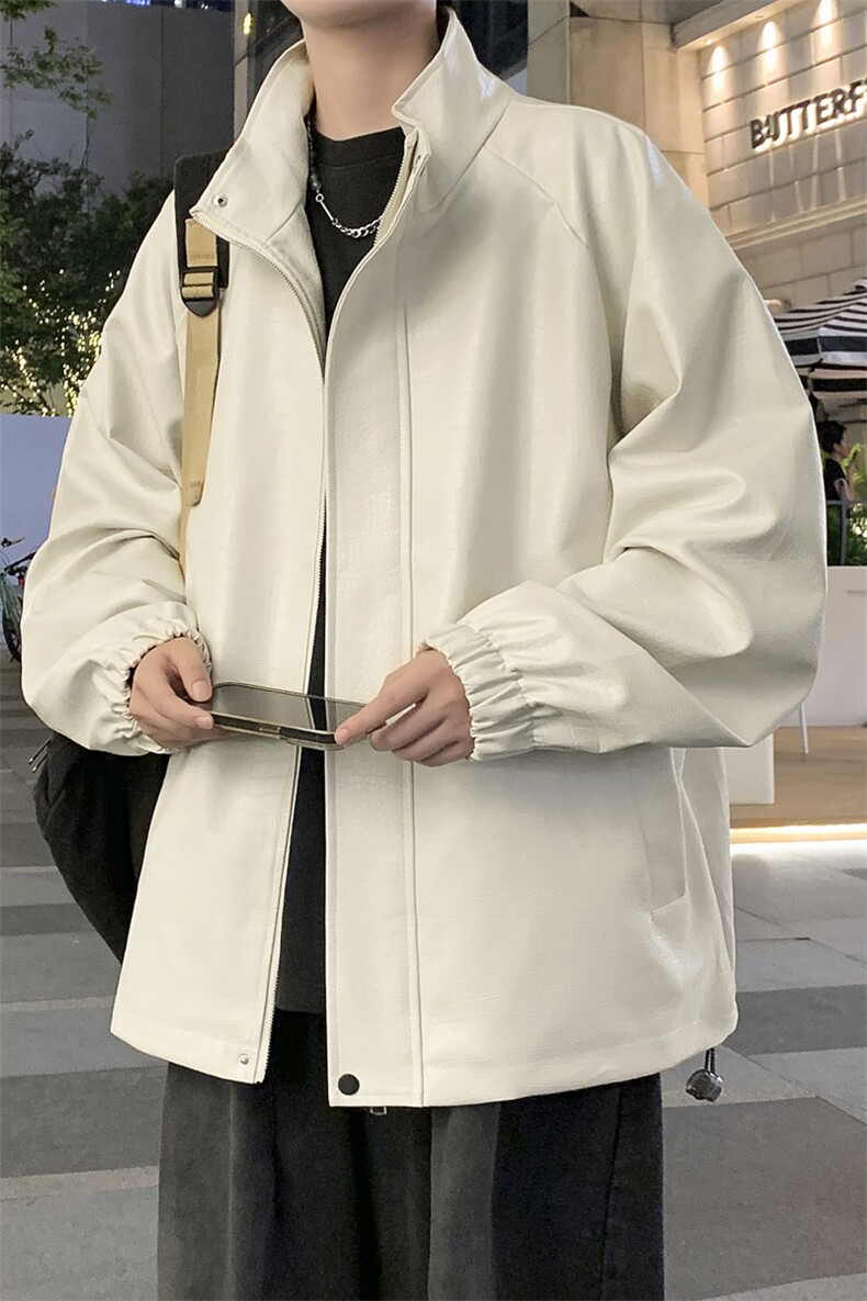 美式复古机车皮夹克秋冬季新款鳄鱼pu皮宽松外套A436-112-P90,男装夹克,电商A436