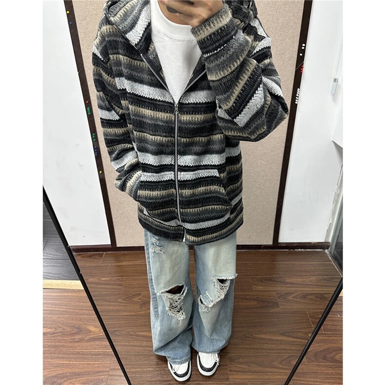 JY689-P53美式复古毛呢条纹开衫连帽卫衣网图,男装卫衣,星座1501-3