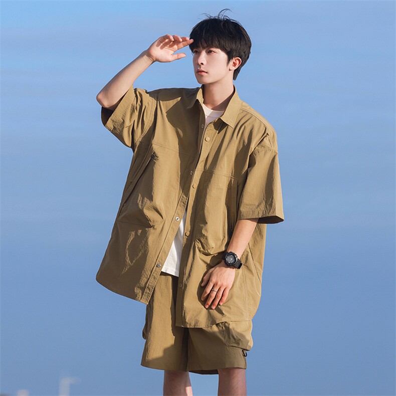 短袖衬衫男新款夏季薄款透气搭配套装短裤宽松翻领衬衣TZ068-P90,男装衬衫,星座308B-2