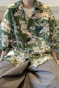 复古港味宽松碎花五分袖衬衫夏威夷沙滩衬衫设计感情侣CSS99P25图片