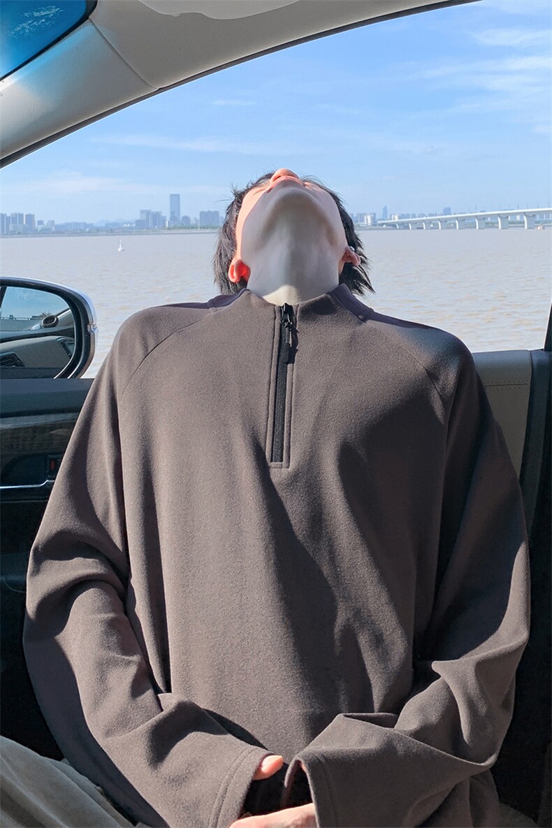 美式复古插肩袖半拉链双面德绒大码长袖T恤男T24508-特P25控48,男装T恤,电商A001