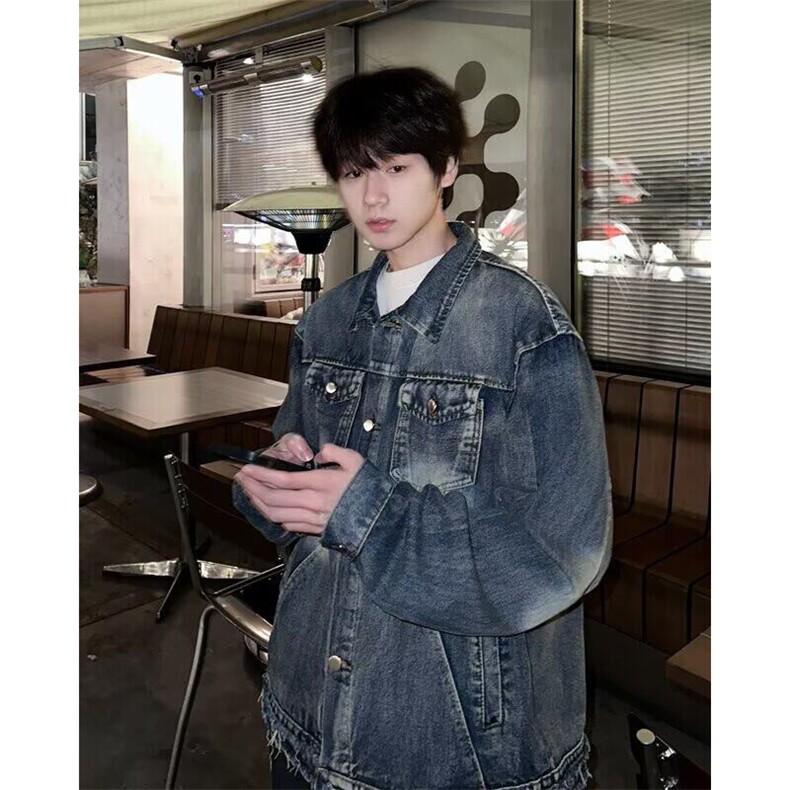 GM071-P70美式复古春季潮牌磨破牛仔外套男女街头水洗夹克外套,男装夹克,电商C233