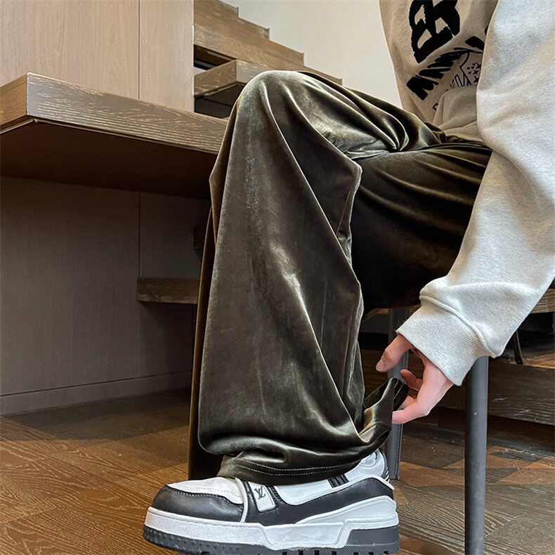 8XL-M加绒美拉德宽松金丝绒阔腿裤垂感拖地裤K993P55加绒65控78,男装休闲裤,电商D206-1