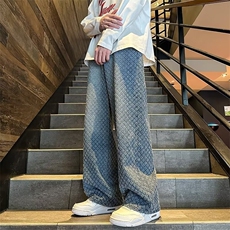 男女生裤子设计感小众垂感直筒拖地运动裤牛仔裤网图NA105-P50，男装牛仔裤，星座302B