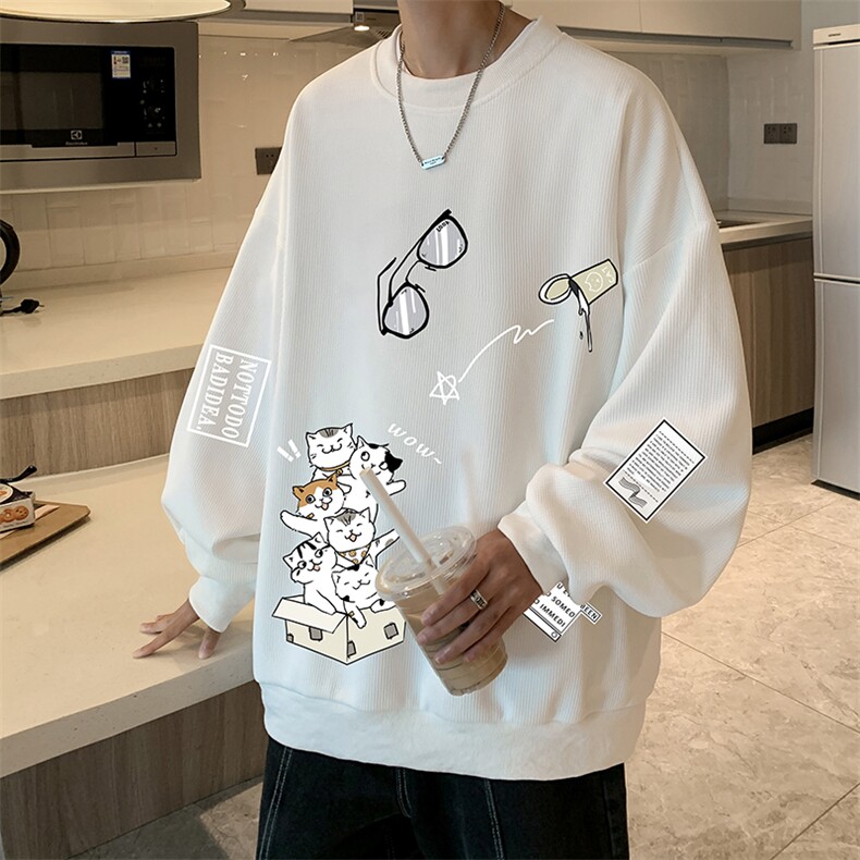 华夫格卫衣圆领卫衣男大码长袖t恤男外套 HW76115-P30加绒款-P40图片
