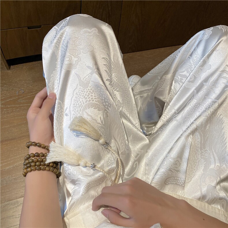抖音品质夏季风新中式缎面宽松休闲裤B315-K24113-特p35控68,男装休闲裤,电商B315