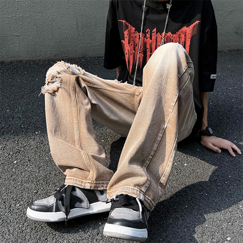 B221高街小众ins美式渐变色破洞牛仔裤子LK22044-P60控78,男装牛仔裤,电商B221