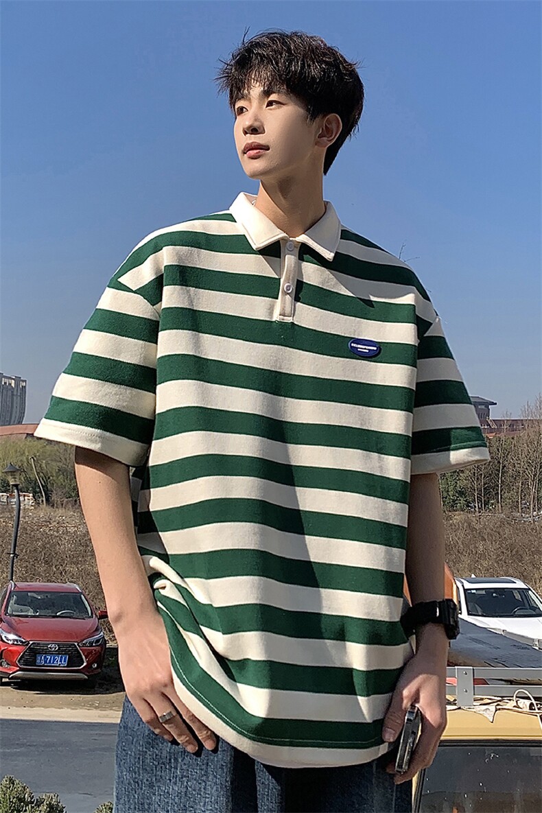 1美式港风条纹短袖polo衫男大码翻领短袖T恤DP8761P40控59,男装T恤,星座226-2