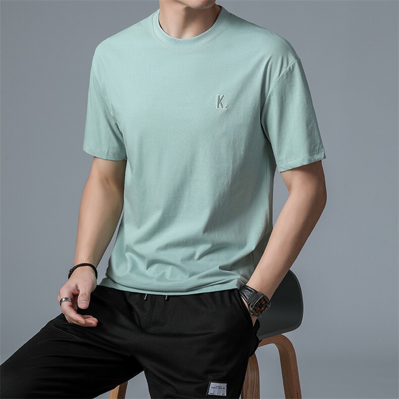 2023夏季新款短袖T恤男圆领半袖刺绣宽松潮流衣服免烫冰丝polo衫,男装T恤,电商B212（原钱塘6029）