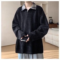 小香风翻领雪尼尔长袖t恤男秋季潮牌卫衣情侣重磅打底衫WY3266，男装T恤，星座516A