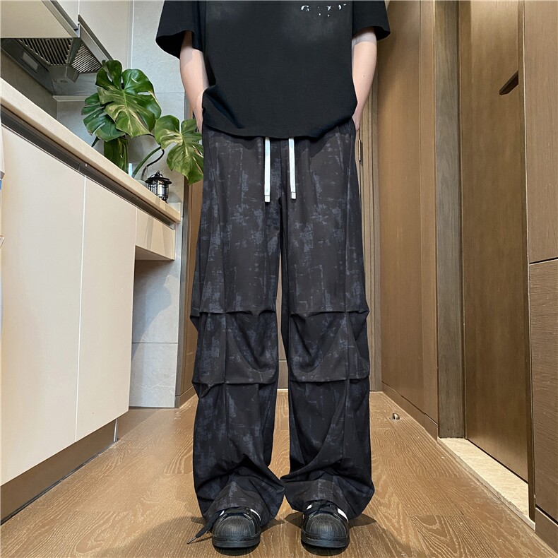 2025夏季新款潮流扎染褶皱宽松休闲冰丝裤B315-K25769-特p30控58,男装休闲裤,电商B315