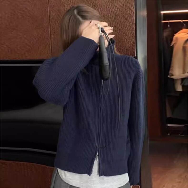 打底衫女秋冬内搭半高领拉链保暖长袖羊绒针织毛衣,女装羊绒衫,琳华羊绒