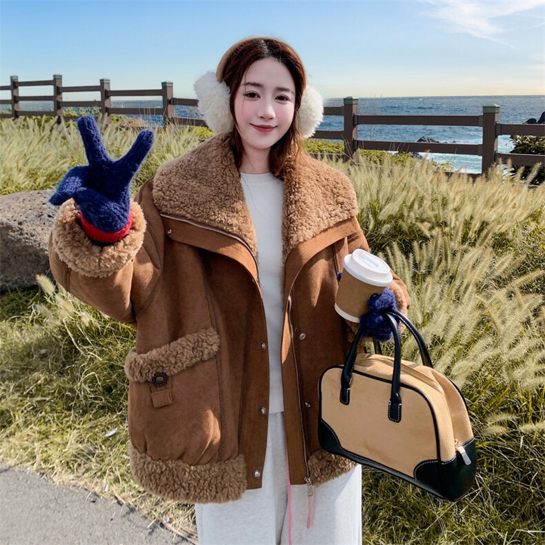 2C217现货皮毛一体羊羔毛外套款号8101P235K358,女装短外套,2C217
