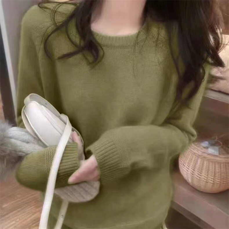 温柔甜美风针织衫女圆领宽松减龄软糯毛衣时尚气质针织衫图片
