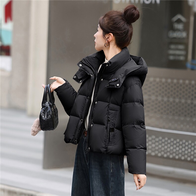 90白鸭绒2025冬季新款翻领外套短款羽绒服保暖女百搭显瘦连帽外套,女装羽绒服,意芙
