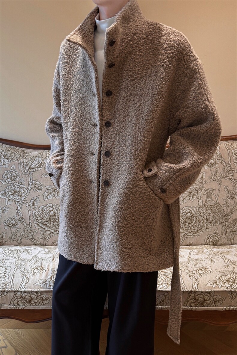 雪花呢羊羔毛呢子外套男秋冬季中长款立领大衣XZ514-2-2234-P100,男装毛呢大衣,星座514-2(原B239)