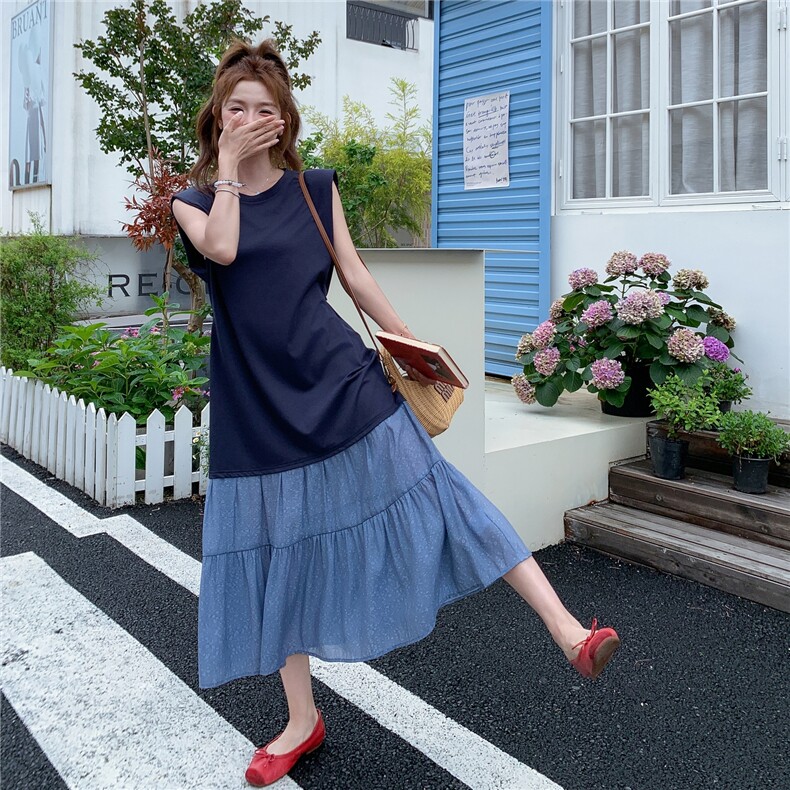 夏季新款韩版宽松显瘦百搭无袖背心连衣裙女中长款裙子图片