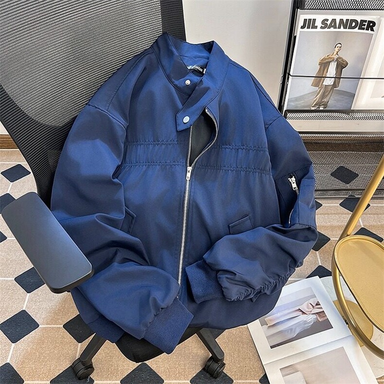 日系春秋新款潮牌撞色翻领夹克男女ins复古情侣宽松休闲工装外套,男装夹克,星座1013