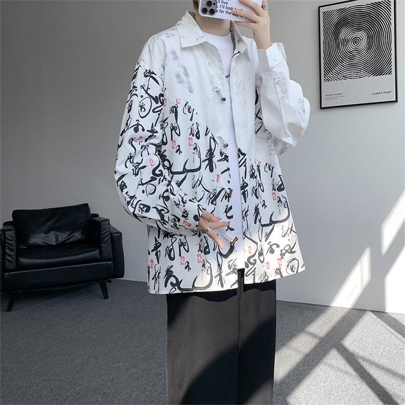 CS1152-特批38控68秋季新款新中式撞色拼接长袖冰丝衬衫大码男,男装衬衫,电商A059