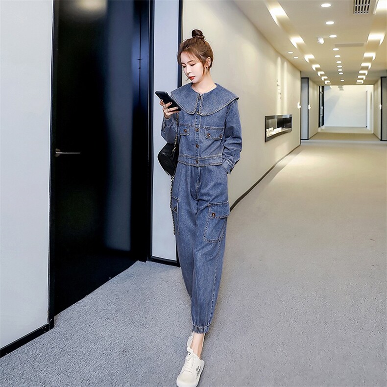 新款时尚牛仔小脚裤套装两件套2021年春季,女装套装/套裙,秋水欣儿