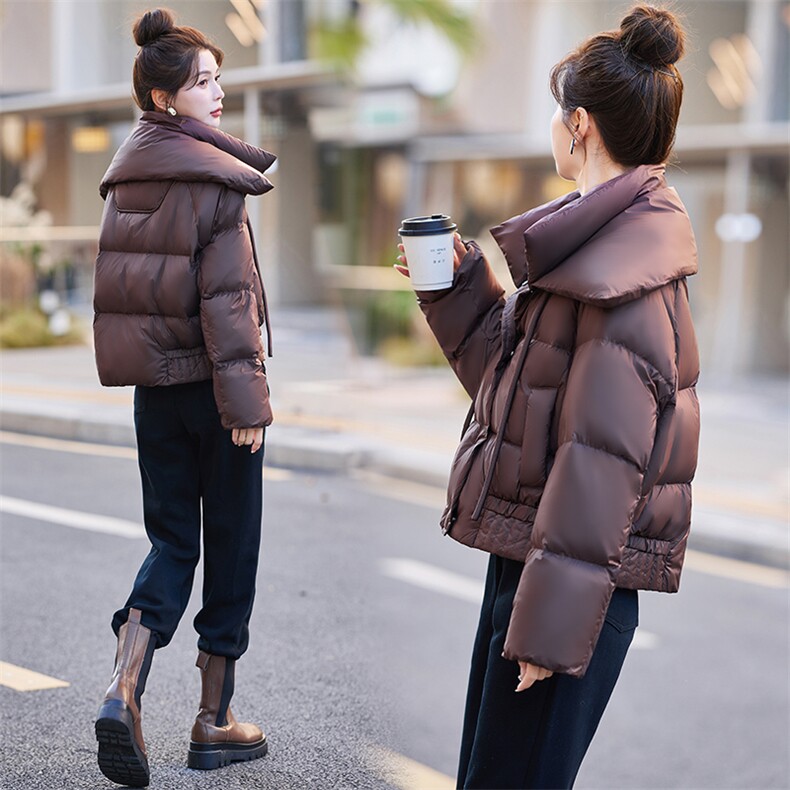 立领羽绒服女短款90绒2023新款冬季宽松时尚小个子白鸭绒加厚外套,女装羽绒服,千千佰惠