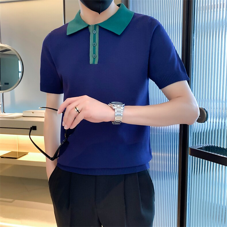 polo衫男士韩版潮流翻领t恤男短袖痞帅纯色百搭针织衫上衣 M817图片