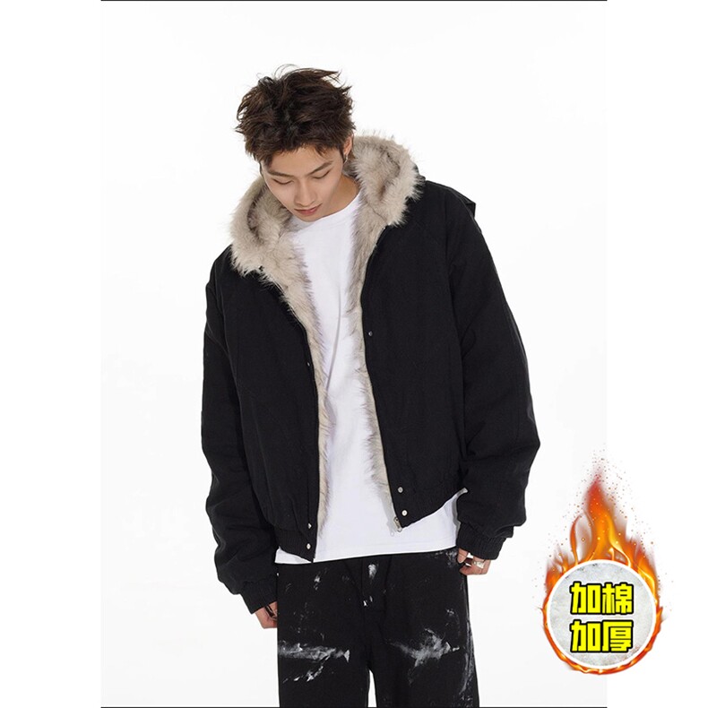 现货高品质美式高街冬季重磅硬挺短款座山雕毛领棉衣男女加厚外套，男装棉衣，电商A486