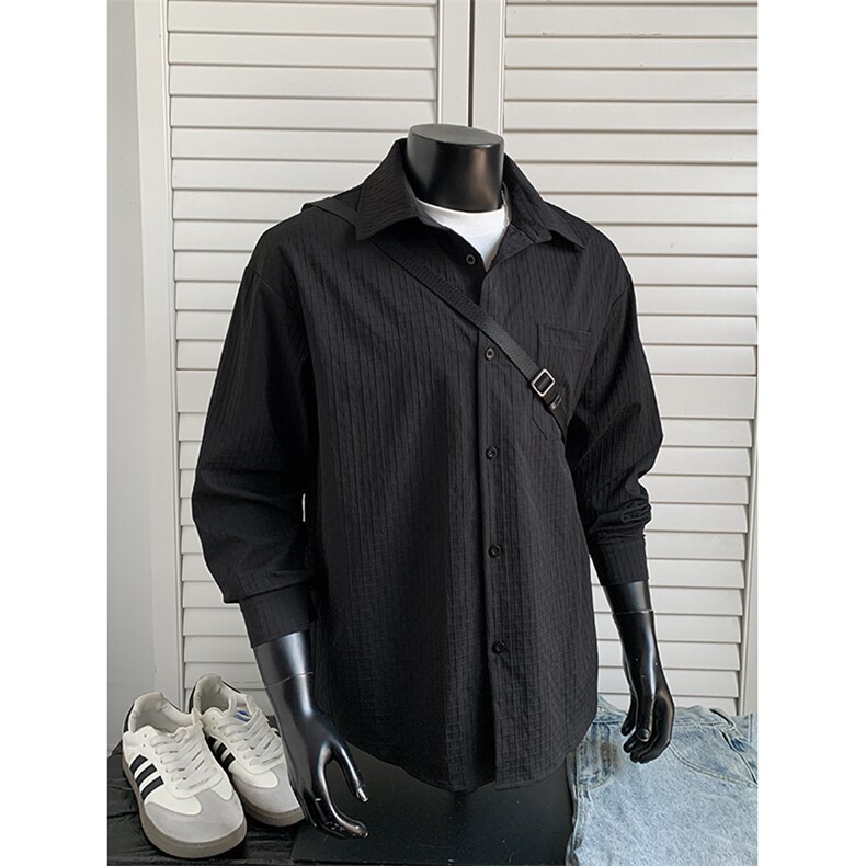 2025秋款纹理感纯色百搭长袖大码翻领衬衫外套男C5461-特P38控75，男装衬衫，电商A001-1