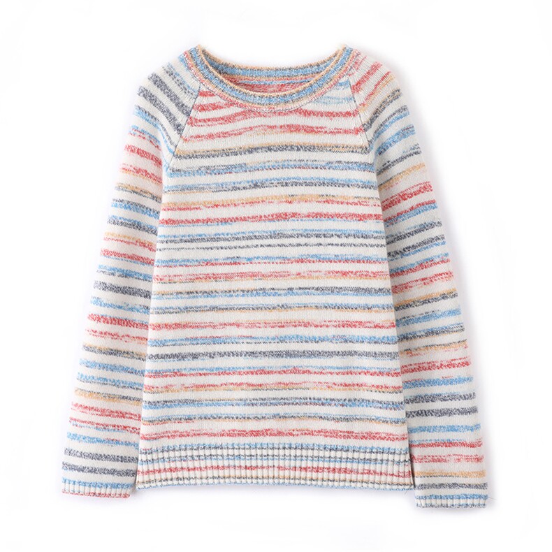 2025年秋季新款百搭女士彩条圆领长袖羊绒衫，女装羊绒衫，仙姿羊绒