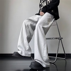 春秋男士牛仔裤白色阔腿休闲潮流百搭牛仔长裤，男装牛仔裤，星座1013