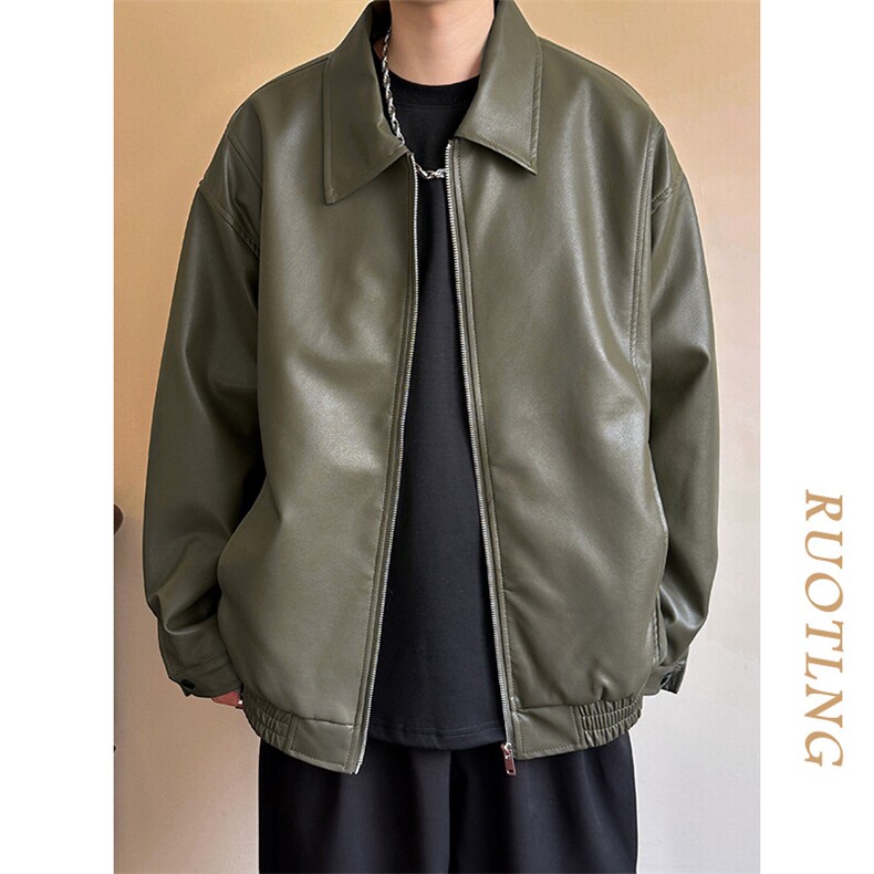 现货主推高质量皮衣外套男宽松皮夹克机车服A026P95加绒P105,男装夹克,电商A351