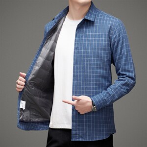 D2885男士2023年冬季长袖加羽绒衬衫商务休闲修身衬衣P132图片