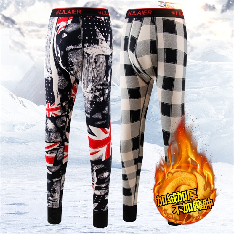 D1280男士保暖裤加绒加厚秋裤男青少年紧身打底裤时尚印花内穿，睡衣套装，星座510A-2