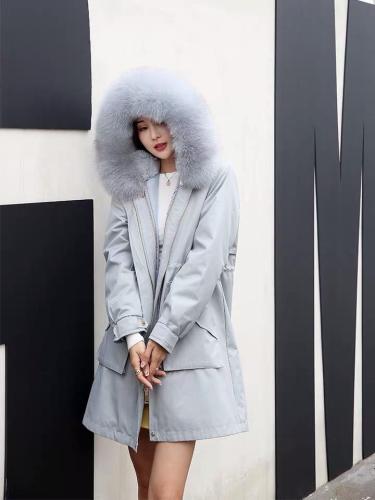 ZHG8131真狐狸毛领内胆可拆卸獭兔毛保暖派克服,女装,L·H·X