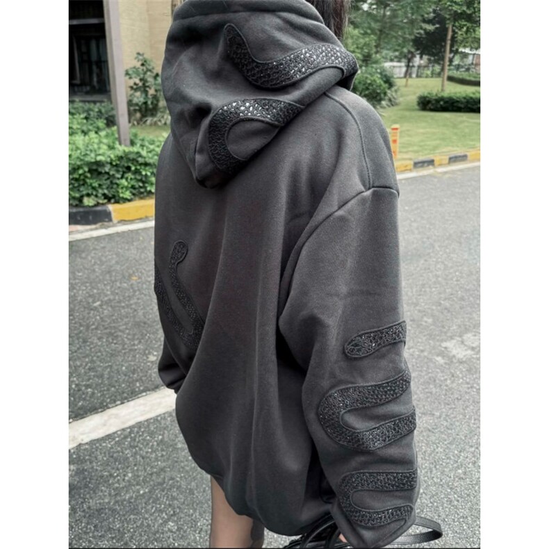 WY01CC-特P68黑蛇碎石绣花卫衣男女高街情侣帽衫,男装卫衣,星座1007（原301D）