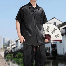 夏季冰丝风男士套装龙纹提花衬衫两件套A266-1-TZ250185-P70，男装衬衫，电商A266-1