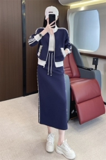 女秋冬时髦洋气拼接外套半身裙两件套，女装套装/套裙，江南