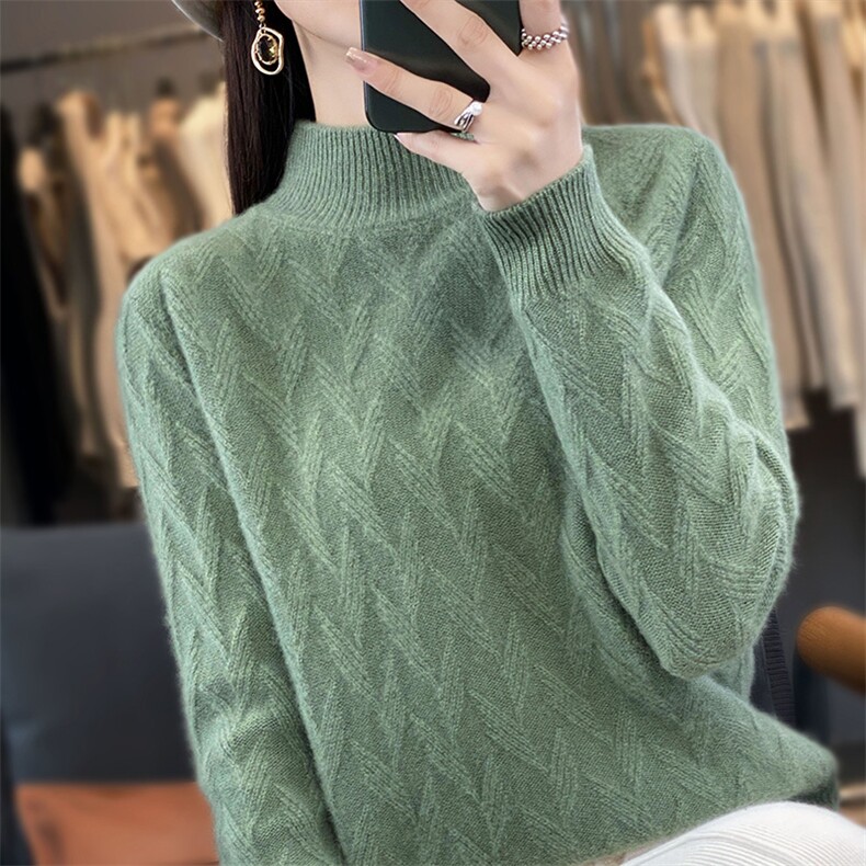 半高领毛衣女套头秋冬季2024年新款女装韩版宽松外穿加厚,针织衫/毛衣,皓宇羊绒