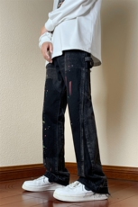B221美式ins高街小众男女情侣款喷墨修身牛仔裤LK22084-P70控98，男装牛仔裤，电商B221