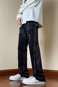 B221 美式ins高街小众男女情侣款喷墨修身牛仔裤 LK22084-P70控98图片