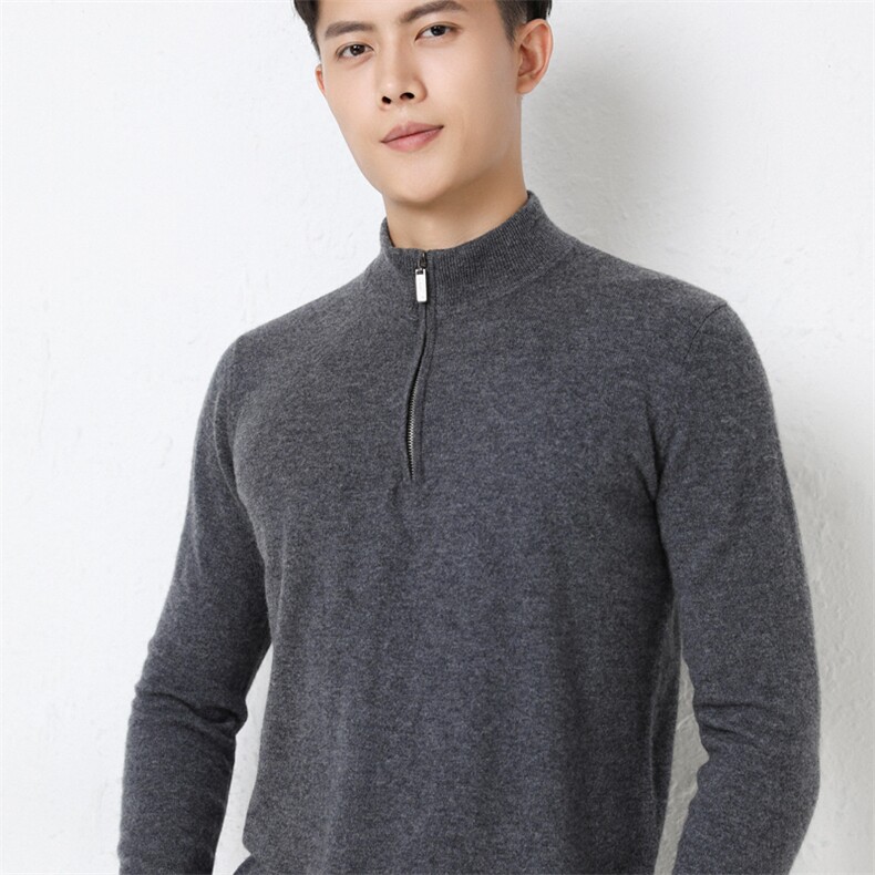 软糯轻奢~baby小山羊绒高领男长袖毛衣休闲立领半拉链套头针织衫，男装羊绒套衫，尚达羊绒