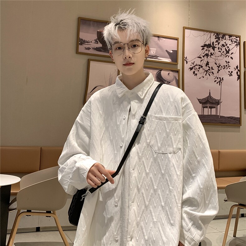 2026春夏装几何图案翻领大码衬衫港风男外套CS990/特P28白色,男装衬衫,电商A094