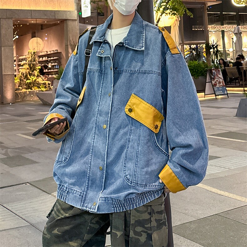 新款美式街头拼接牛仔外套潮牌宽松设计感工装夹克外套,男装工装外套,星座410-7
