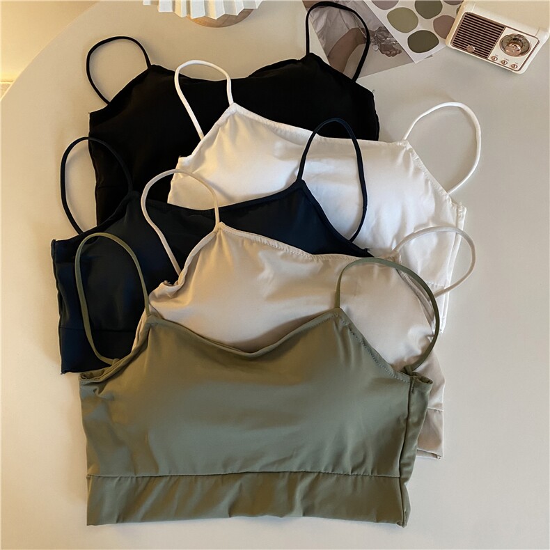 韩版冰丝美背抹胸防走光裹胸吊带背心文胸防滑内衣固定杯，女装背心吊带，梦白服饰厂