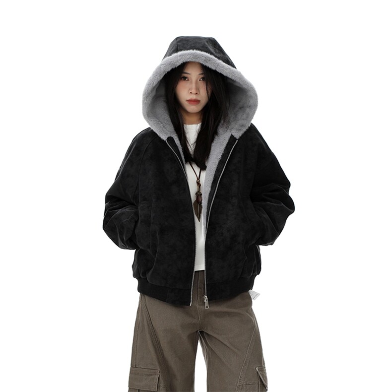 现货高品质美式高街冬季重磅座山雕大毛毛领pu皮棉衣男女加厚外套图片