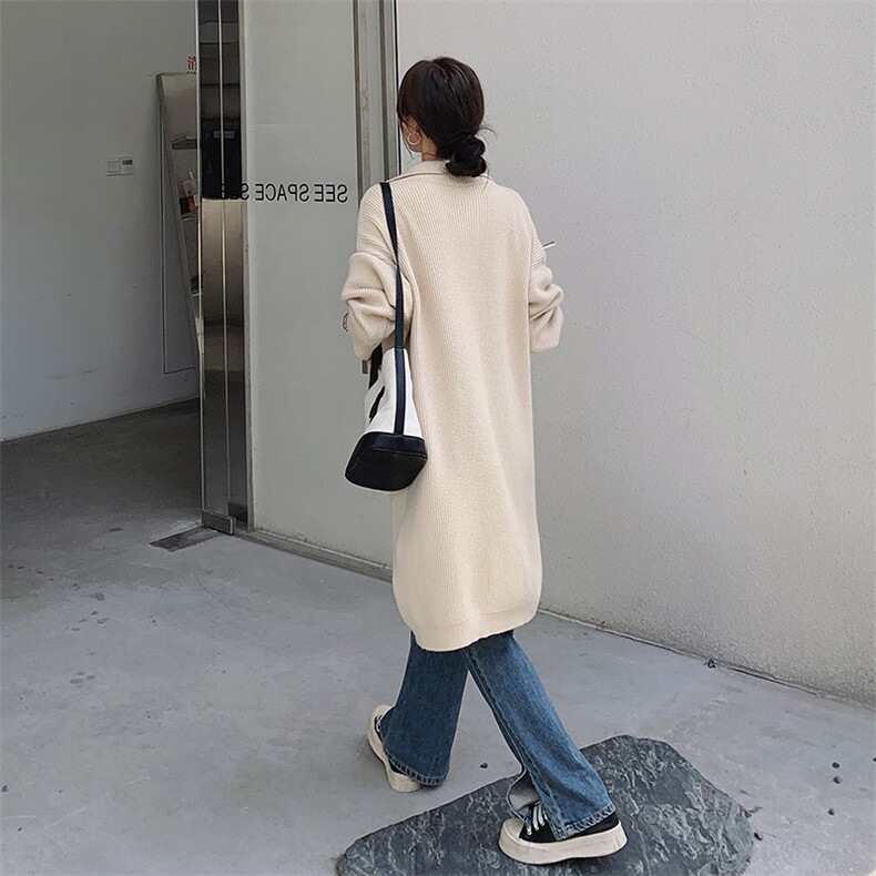 时尚宽松中长款毛衣外套女春秋冬2025新款爆款慵懒风高领针织开衫,针织衫/毛衣,2C037