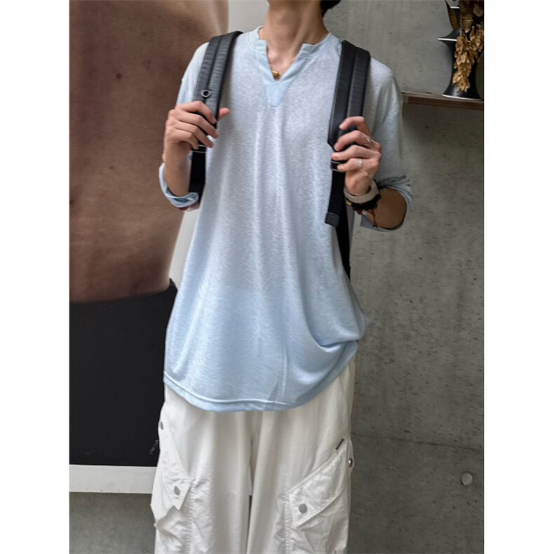 C316T99P48初秋新款天丝透气V领长袖T恤防晒打底衫性感,男装防晒衣,电商C316