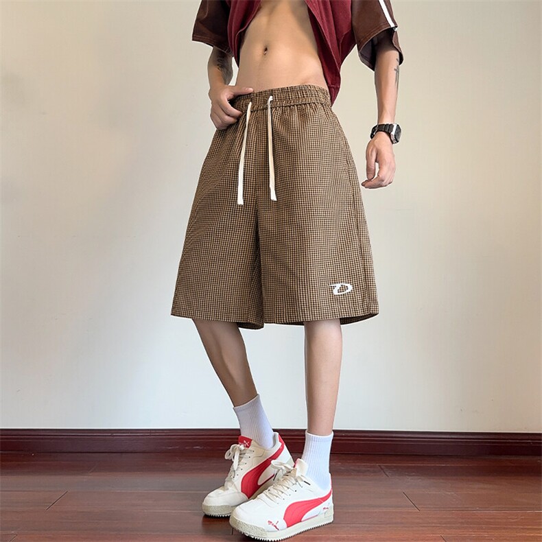 特批P21无差价25夏季百搭复古刺绣格子运动大码五分短裤男DK5875，男装休闲裤，电商A001