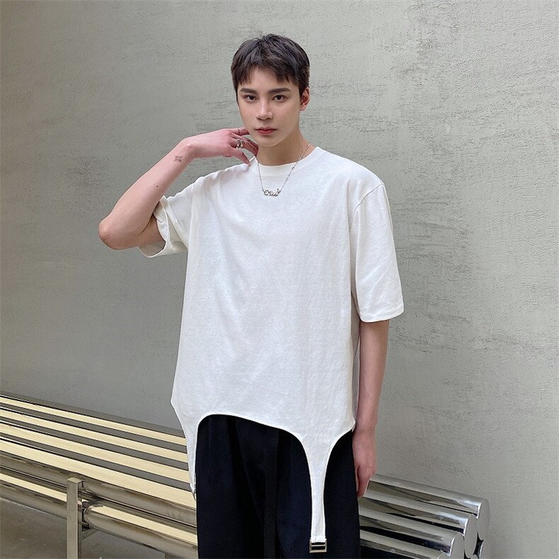 欧美个性时髦扣绊短袖T恤小众设计感上衣夏季男A345-1881-P55,男装T恤,电商A345